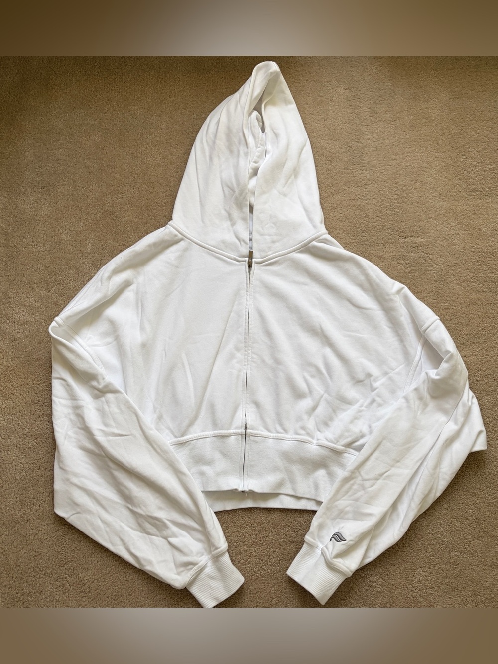 White Cropped Zip-Up Hoodie
